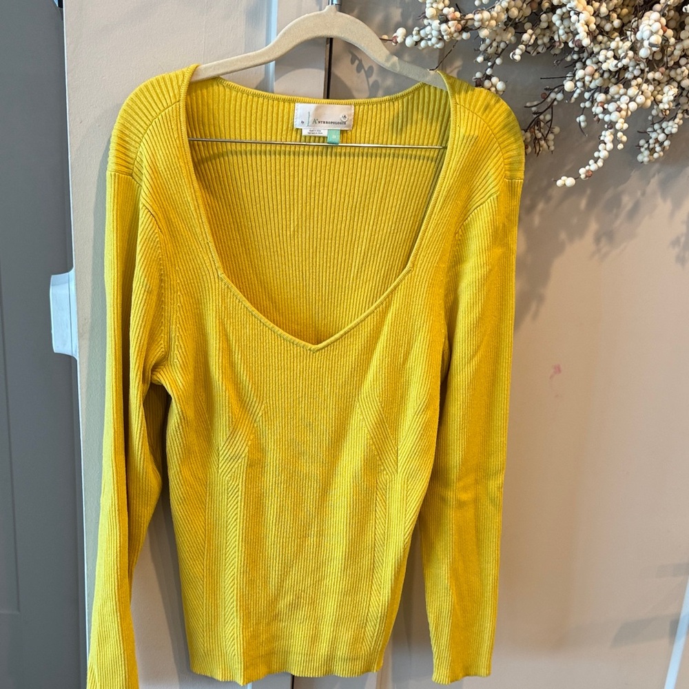 Anthropologie Yellow Ribbed Sweater